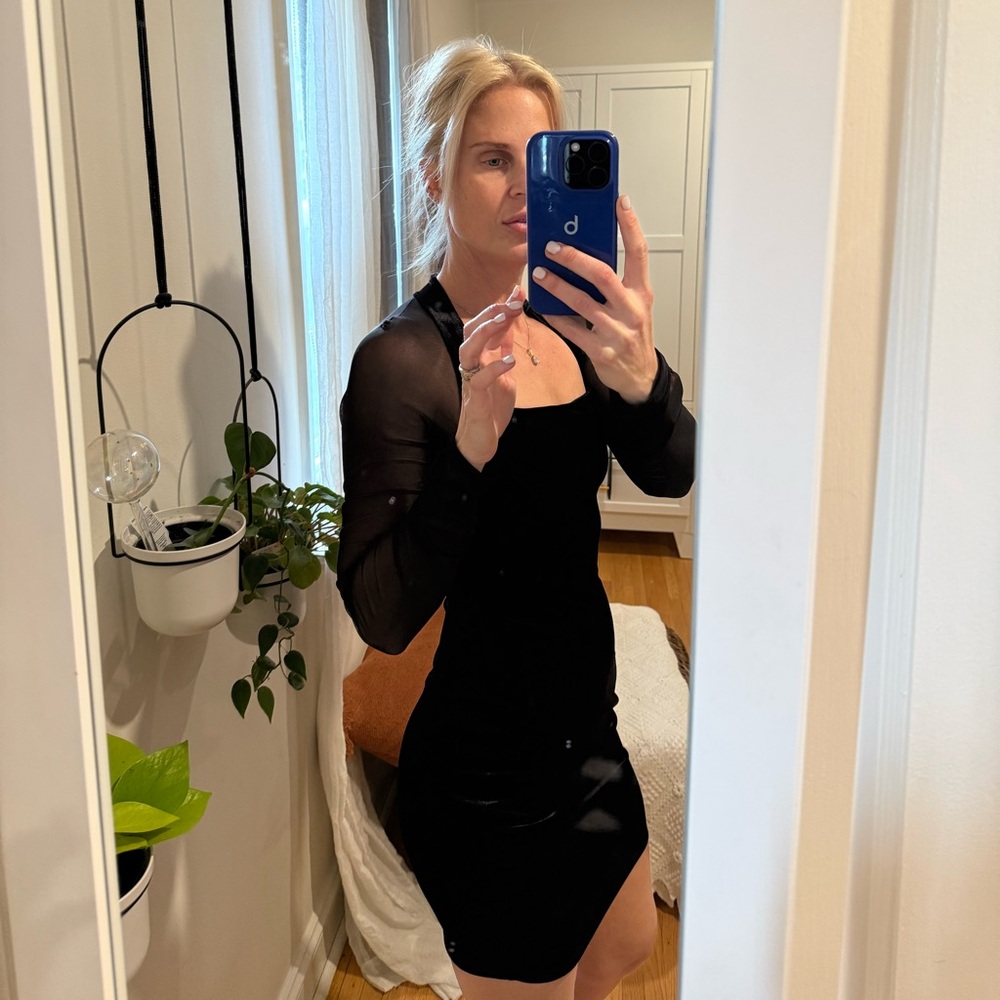 Chic Black Sheer Sleeve Dress
